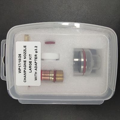 WP-17/18/26 Шампанское 3,2 мм Tig Nozzle Большой комплект с адаптером для TIG сварки кварца