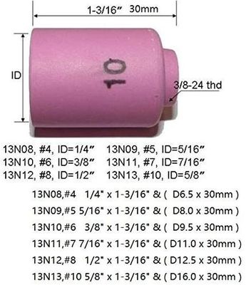 TIG Сварный факел SR WP920 24 25 Fit 13N08 13N09 13N10 13N11 13N12 13N13 Нозлевая чашка 10 шт.
